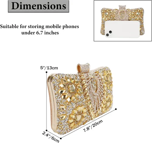 Vista 2 de COAIMANEY Bolso de mano de lentejuelas brillantes con diamantes de imitación para mujer, bolso de mano de noche, bolso de hombro para boda, fiesta