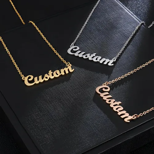 Vista 2 de GXFCNNYY Collar con nombre personalizado chapado en oro de 18 quilates y plata, colgante grabado personalizado para mujer, regalo de joyería delicada