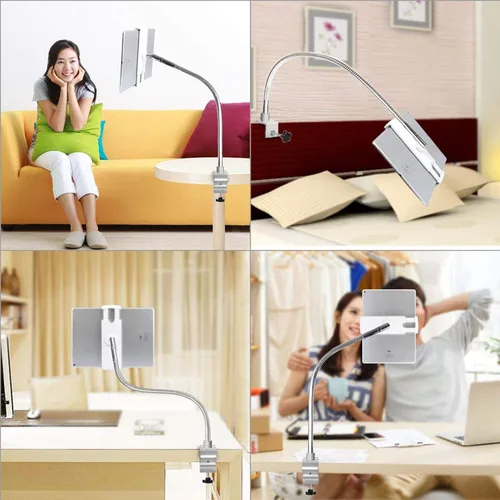 Vista 2 de Soporte giratorio de 360 grados para tablet compatible con tabletas, el más largo de 33 pulgadas. Gira cualquier ángulo (ganso plateado)