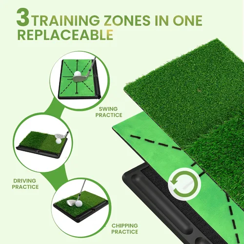 Vista 4 de NEWCARE Golf Hitting Mat with Curved Ball Tray, 3-in-1 Golf Practice Mat, Fairway Rough Putting Surfaces, Non-Slip Rubber Base, Portable Golf