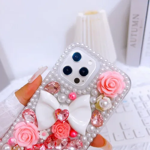 Vista 5 de Funda protectora para Samsung Galaxy Note 8 con diamantes de imitación de lujo, con diamantes de imitación de lujo, diseño de flores, perlas, 3D