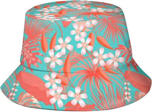 Vista 7 de Sombrero de sol hawaiano con flores hawaianas para hombres y mujeres, protección solar, sombreros de ala ancha, plegable, gorra Boonie de viaje