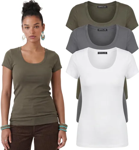 Vista 124 de Emmalise - Camiseta de manga corta para mujer, cuello redondo, estilo básico, pack de valor, tallas junior y grandes
