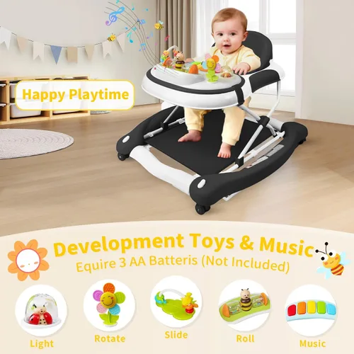 Vista 3 de Andador de bebé 5 en 1, andador con música y luces para bebé niño niña de 6-12 meses, andadores de bebé plegables con ruedas y combo de rebotador