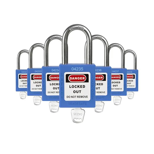 Vista 22 de TRADESAFE Juego de cerraduras de bloqueo - 7 cerraduras de loto rojas, cerraduras de bloqueo con llave diferente, 1 llave por cerradura, candados