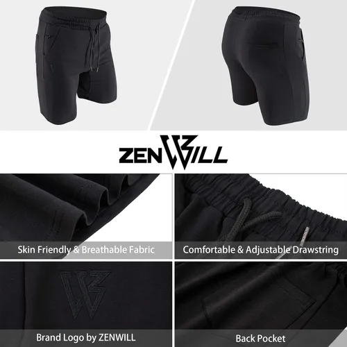 Vista 5 de ZENWILL Pantalones cortos de gimnasio para hombre, pantalones cortos de entrenamiento atléticos para fisicoculturismo con bolsillos