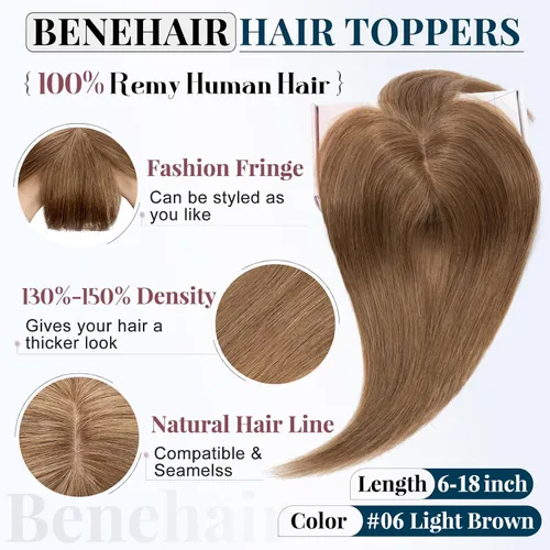 Vista 2 de Benehair Extensión de cabello humano con clip y flequillo fino, hecha a mano, base de seda, extensión de cabello liso y suave para mujeres, pérdida