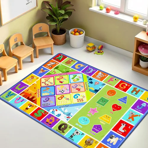 Vista 6 de 3x5 Pequeña Alfombra para Sala de Juegos y Aula de Niños - Alfombra Educativa del Alfabeto ABC con Animales, Números y Formas - Alfombra de Juguetes