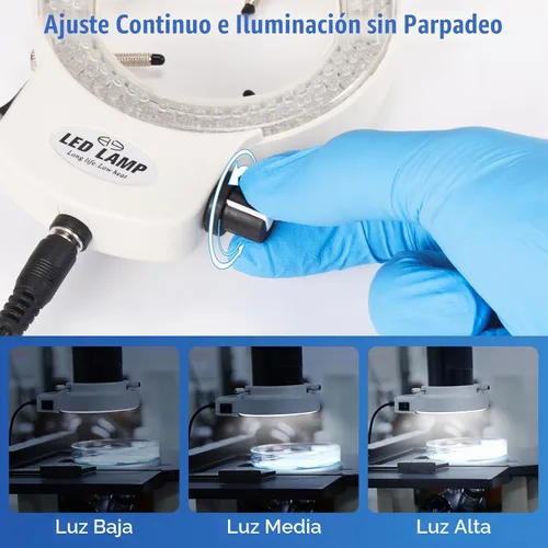 Vista 3 de Annhua Fuente de luz para microscopio 144 LED sin parpadeo Microscopio Anillo de luz con iluminador ajustable y cubierta protectora para Blanco
