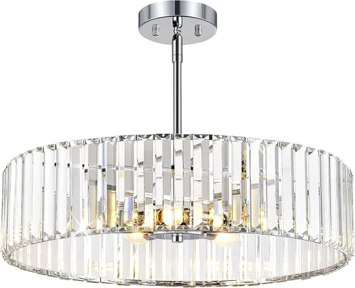 Vista 17 de YURNYQ - Lámpara de techo de cristal cromado, 1 luz, 9.05 pulgadas Modern Semi Flush Mount Ceiling Light, Hallway Lighting Fixtures Ceiling Lamp