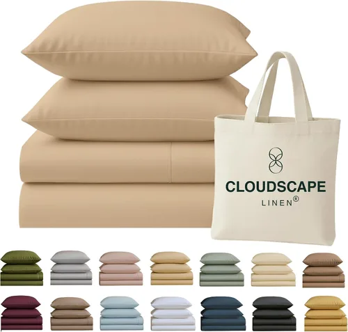 Vista 28 de Cloud Scape Linen - Juego de sábanas de 100% algodón egipcio, tamaño individual, juego de ropa de cama de lujo de 3 piezas, 400 hilos, calidad
