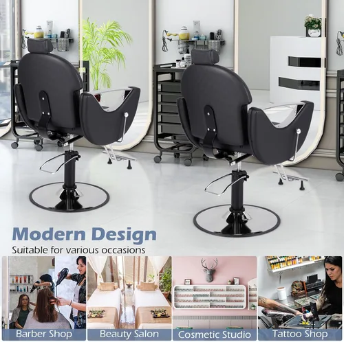 Vista 9 de Giantex Silla de peluquería reclinable, silla de salón para estilista, giratoria de 360 grados, altura ajustable y reposacabezas, bomba hidráulica