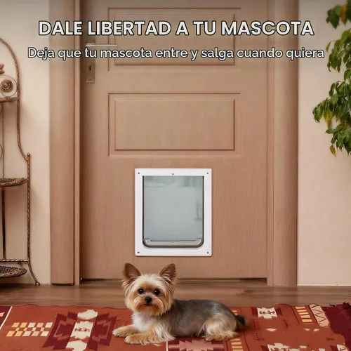 Vista 6 de PAWISE Puerta de perro de 2 vías, puerta para perro con cerradura con panel de metal seguro y solapa transparente flexible, resistente a