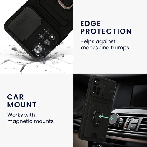 Vista 5 de kwmobile Funda de plástico compatible con Xiaomi Redmi Note 11 Pro+ 5G / Note 11 Pro Plus 5G - Funda con soporte de metal con ranura para tarjetas