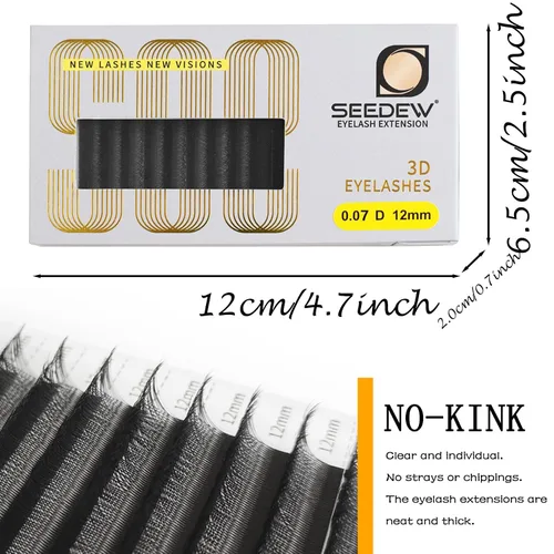 Vista 3 de Extensiones de pestañas 3D, rizo LU/M de 0.003 in, MIX8-0.591 in, 12 filas por bandeja, tallo plano en forma de W, injerto de pestañas natural PBT