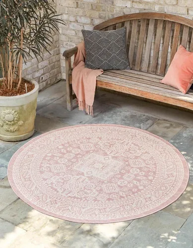 Vista 35 de Unique Loom Outdoor Aztec Collection Alfombra de área, Chalca (5 pies 3 pulgadas, octágono, aguamarina/marfil)