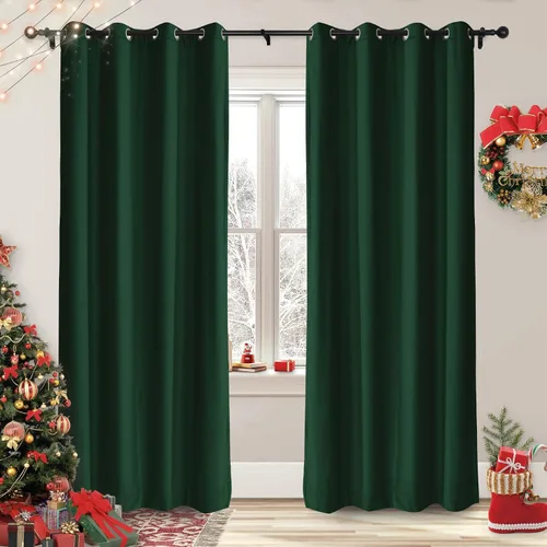 Vista 20 de Frelement Cortinas de Navidad de terciopelo afelpado para sala de estar, cortinas de oscurecimiento con ojales en la parte superior, cortinas