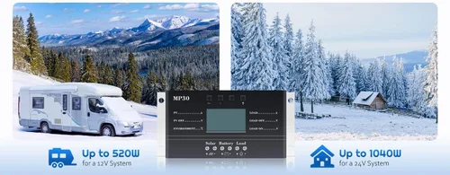 Vista 7 de Controlador de carga solar de 30 A, 12 V/24 V PWM, controlador de carga solar negativa, regulador de panel solar con función de sensor