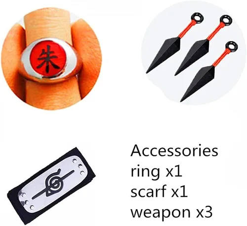 Vista 4 de Disfraz de Halloween para cosplay 3 piezas unisex bata larga de Akatsuki con diadema