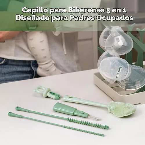 Vista 2 de Haakaa Juego de cepillos de limpieza 5 en 1 – Cepillo para biberones y limpiador de cepillo para biberones, limpieza integral multiusos de 360°