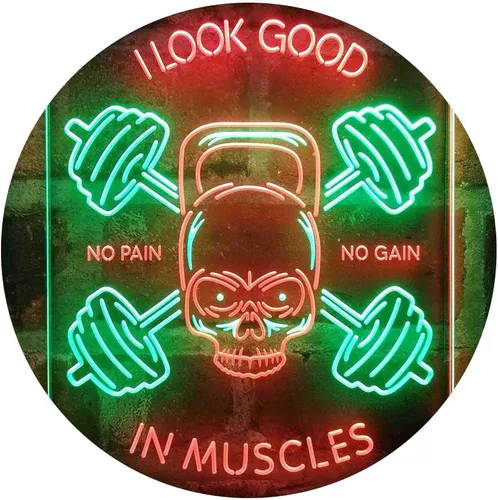 Vista 12 de ADVPRO No Pain No Gain I Look Good in Muscles Weight Train Gym Fitness Señal de neón LED de doble color azul y rojo 8 x 12 pulgadas st6s23-i4093-br
