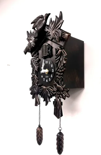 Vista 7 de WALPLUS Reloj de pared de cuco clásico con chime negro, reloj de pájaro colgante, decoración del hogar, reloj de Navidad, regalos