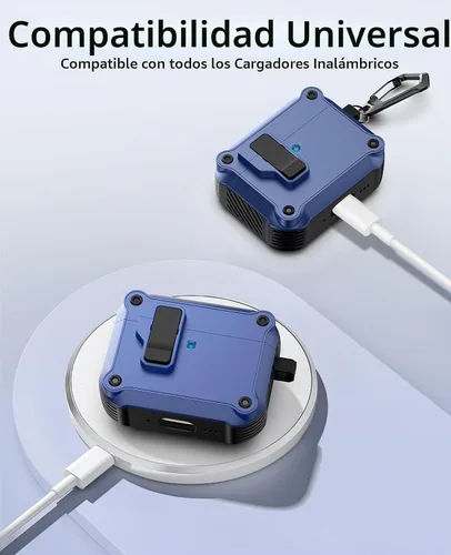 Vista 7 de TiMOVO Funda rígida para Airpods Pro 3 (2025) con clip de bloqueo seguro azul+negro