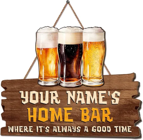 Vista 26 de Placa de pared personalizada con letrero de madera con texto en inglés "Welcome To Our Bar" (NO REAL CARVED), decoración de barra de sótano, sala
