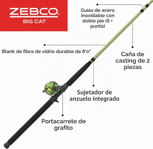 Vista 2 de Zebco Combo de carrete convencional y caña de pescar Big Cat
