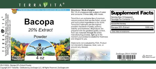 Vista 3 de Bacopa 20% Polvo (4 oz, ZIN: 519224)
