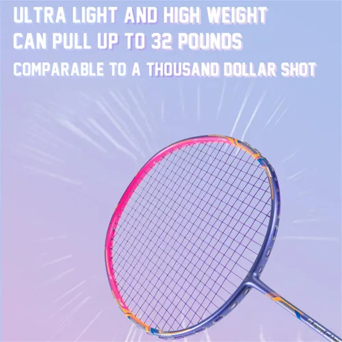 Vista 5 de Raqueta de bádminton de fibra de carbono 10U GJ 1.83 oz ultra ligera máxima 38 libras profesional principiante