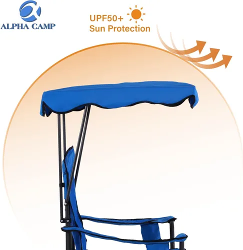 Vista 7 de ALPHA CAMP Silla de camping de gran tamaño con toldo de sombra, sillas de césped plegables