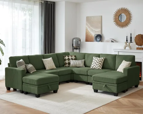 Vista 23 de CHIC HOUSE Sofá modular modular con otomanas de almacenamiento, sofá de pana para espacios pequeños y apartamentos, sofá esquinero convertible