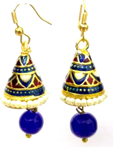 Vista 2 de DESI HAWKER Meenakari Minakari Pintura de esmalte dorado hecho a mano pendientes Bali Jhumki Jhumka joyería india colgante candelabro NI-240