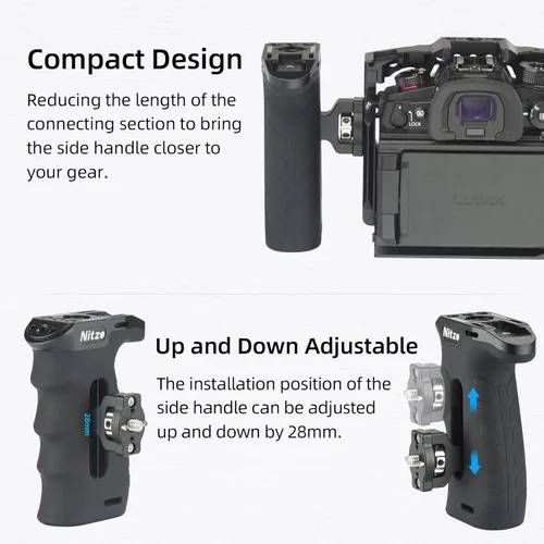Vista 5 de Nitze Mango lateral ergonómico con tornillo de 1/4 pulgadas y pasadores de localización desmontables, arriba/abajo e izquierda/derecha, mango