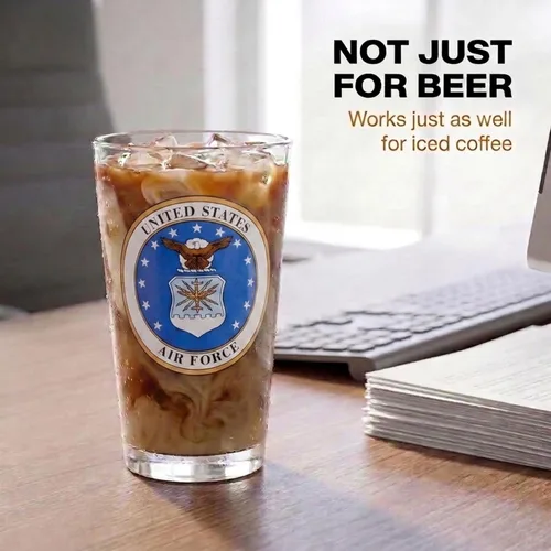 Vista 7 de Artisan Owl Vaso de pinta con emblema de la Fuerza Aérea de los Estados Unidos, con licencia oficial, 16 onzas, vidrio, fabricado en los Estados
