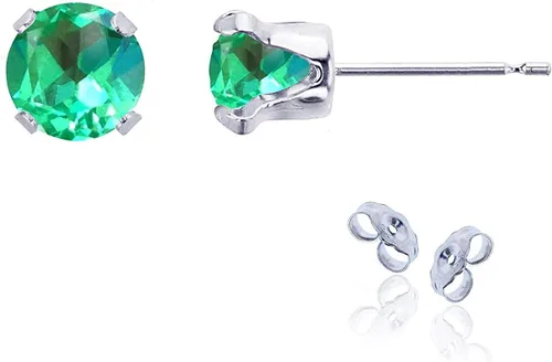 Vista 10 de Aretes de tuerca de plata de ley 925 chapados en oro de 14 quilates macizo, oro amarillo, blanco o rosa de 0.236 in Amatista
