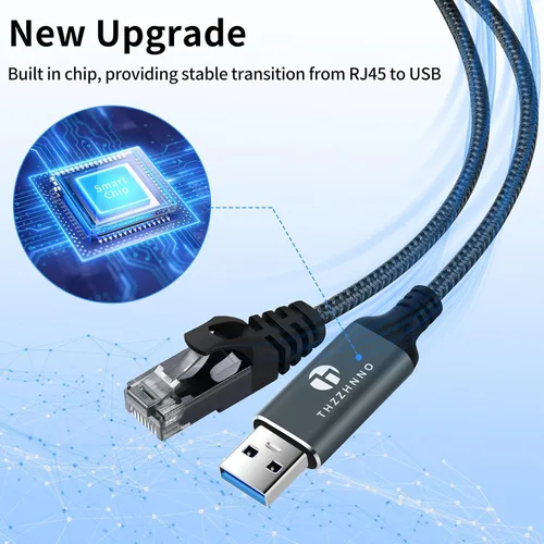Vista 2 de Cable USB a Ethernet de 3.3 pies, Cable USB 3.0 A a RJ45 macho conectado directamente a la red LAN Gigabit, compatible con laptop, PC, MacBook