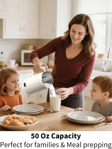 Vista 2 de Máquina para hacer leche de nuez 8 en 1, máquina automática de leche de soja de 50 onzas con 10 cuchillas, licuadora para leche a base de plantas