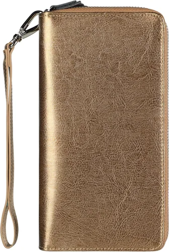 Vista 34 de Lavemi Pequeña cartera compacta para mujer, con bloqueo RFID, de piel auténtica, plegable, con ventanas de identificación
