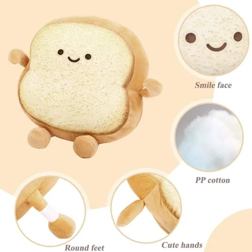 Vista 3 de OUKEYI Almohada de pan tostado, divertido juguete de felpa con forma de pan, expresión facial, suave tostada para niños, adultos, regalo