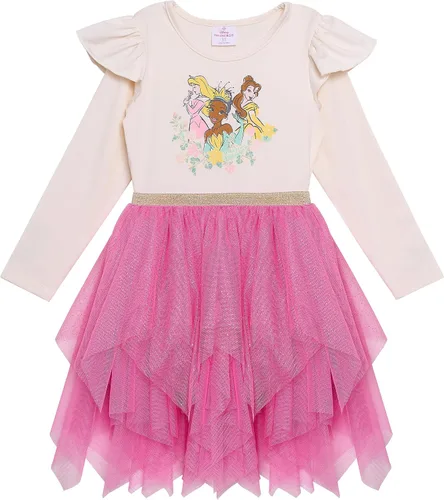 Vista 9 de Disney Vestido tutú de princesa de manga larga para niñas, lindos vestidos para niños pequeños con Cenicienta, Bella, Elsa y Tiana