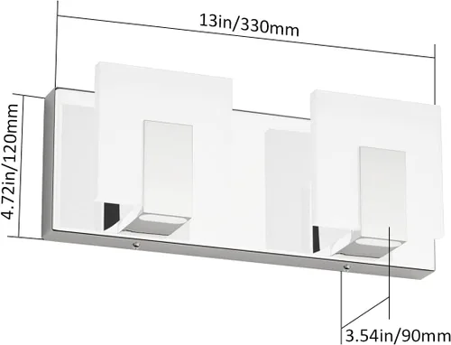 Vista 4 de Aipsun 2 luces regulables modernas LED de tocador para baño, acrílico blanco esmerilado, cromado arriba y abajo, lámparas de pared sobre espejo