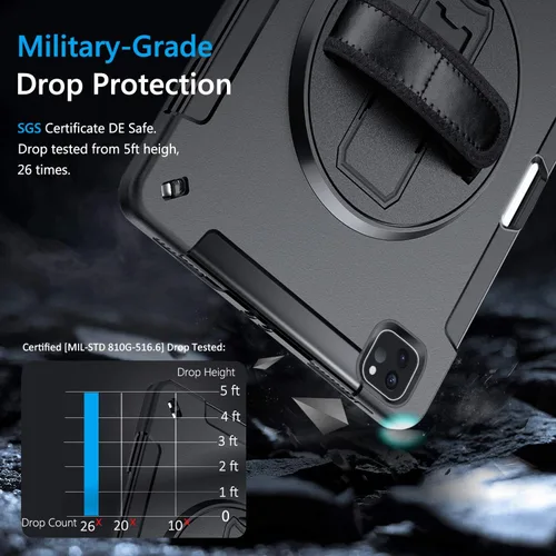 Vista 2 de Miesherk Funda para iPad Pro 11 2022/2021: 4ª generación de grado militar, resistente, soporte giratorio a prueba de golpes + correa de mano/hombro