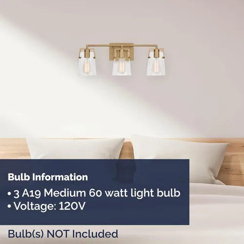 Vista 7 de Scott Living Crofton - Lámpara de pared moderna de latón satinado de 3 luces DJV1033SB, la iluminación de pared es ideal para dormitorio, luz