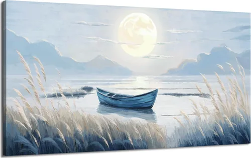 Vista 25 de Arte de pared para baño, decoración costera, barco náutico en la playa, lienzo con imagen de gaviota del océano, paisaje marino, arte de granja