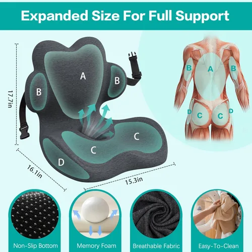 Vista 2 de Cojín de asiento de espuma viscoelástica en forma de L con Negro