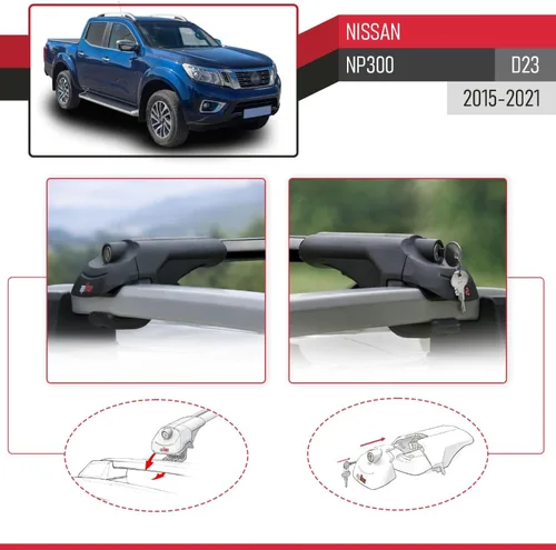 Vista 4 de Compatible con Nissan NP300 (D23) 2015-2021 ACE-1 Barra transversal de aluminio negro 2 barras