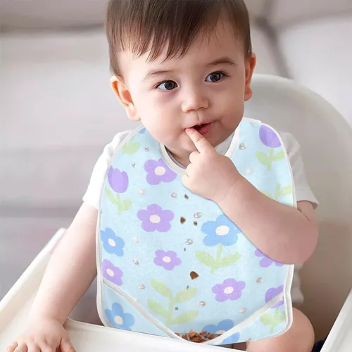 Vista 7 de Adjustable Baby Drooling Bibs with Button Snap 2 Pack Teething Feeding Lovely Blue-purple Flowers baberos para nino paquete