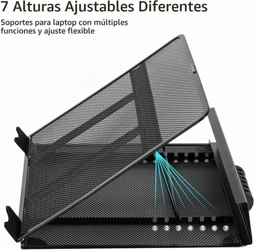 Vista 3 de DESIGNA Soporte ajustable de malla metálica ventilada para laptop, soporte elevador compatible con Apple MacBook Air Pro, Dell XPS, HP, Samsung